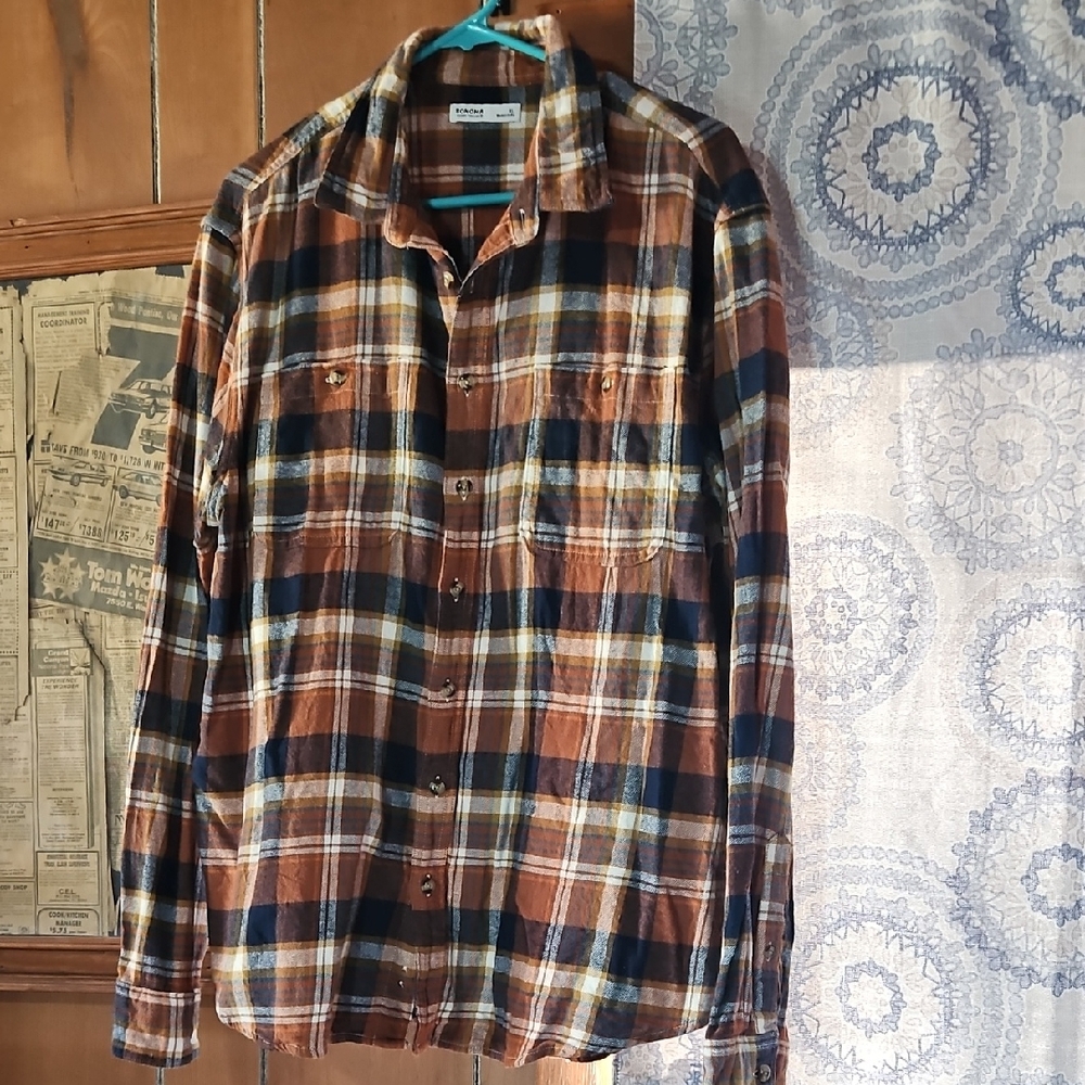Sonoma Men's Plaid Shirt in Brown and Blue